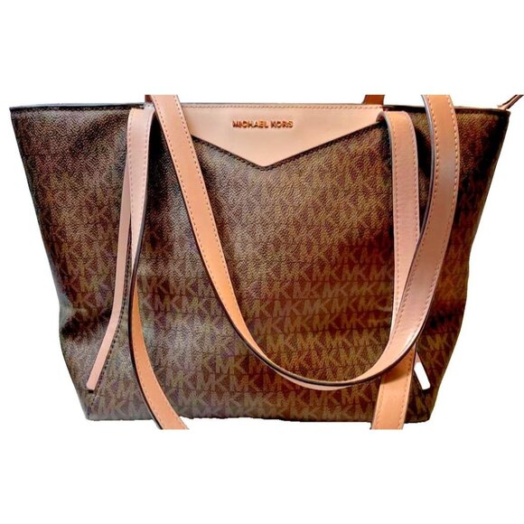 Michael Kors Tote Bag Brown Logo Print Leather Trim Style 30T8TN1T1B Authenticat - Picture 6 of 16